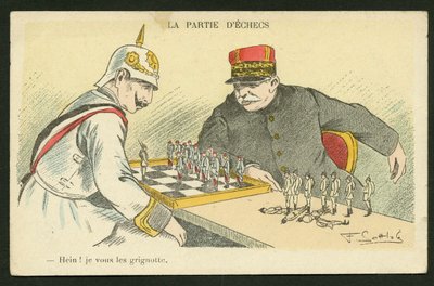 Cartolina, satirico a colori: Hein! I Snack You - Guerra del 14-18, Germania Prussia - Guglielmo II, Joffre, soldati da Fernand Louis Gottlob