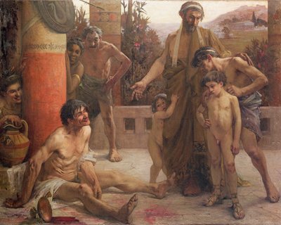 Uno spartano indica uno schiavo ubriaco ai suoi figli da Fernand Sabbate
