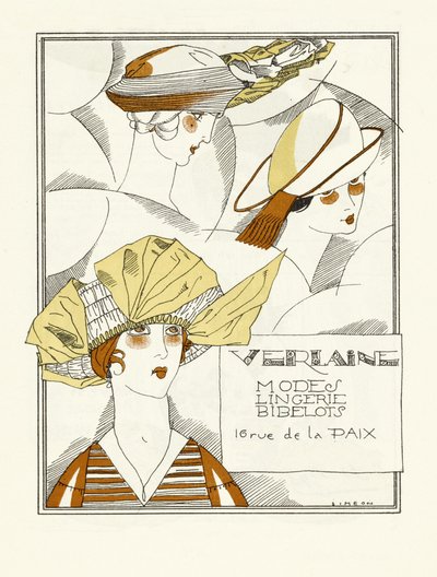 Pubblicità per Verlaine, Modes, Lingerie, Bibelots, pub. 1914 da Fernand Siméon