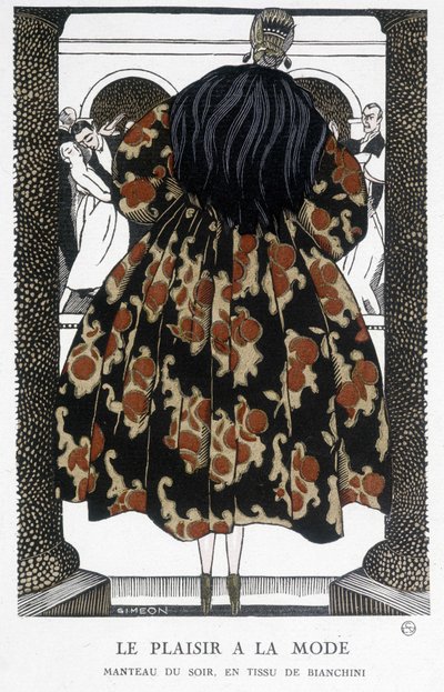 Cappotto da sera di Bianchini - Illustrazione di Fernand Simeon (1884-1928), in "Gazette du bon ton" da Fernand Siméon