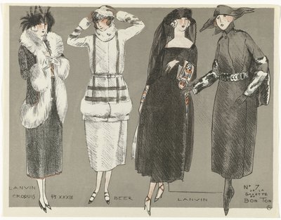 Gazette du Bon Ton, 1920 - No. 7, Croquis Pl XXXIII: Lanvin / Beer / Lanvin da Fernand Siméon