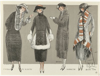 Gazette du Bon Ton, 1920 - No. 7, Croquis Pl XXXIV: Worth / Beer / Worth da Fernand Siméon