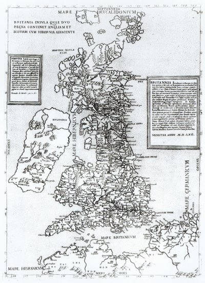 Britania Insula quae dup Regna continet Angliam et Scotiam cum Hibernia adiacente, inciso da Paulo Forlani, 1562 da Fernando Bertelli