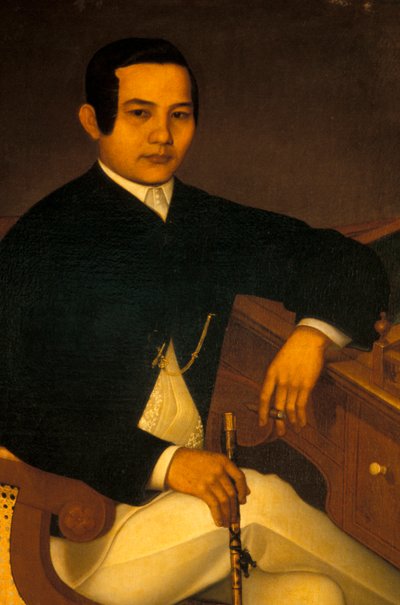 Ritratto di un uomo in costume tradizionale filippino da Filipino School