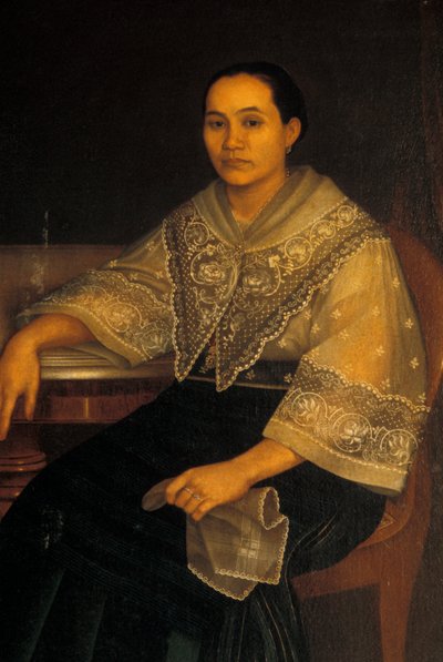 Ritratto di una donna in costume tradizionale filippino da Filipino School