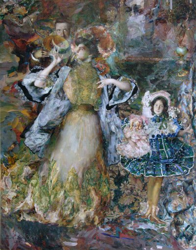 Autoritratto con moglie e figlia da Filipp Andreyevich Malyavin
