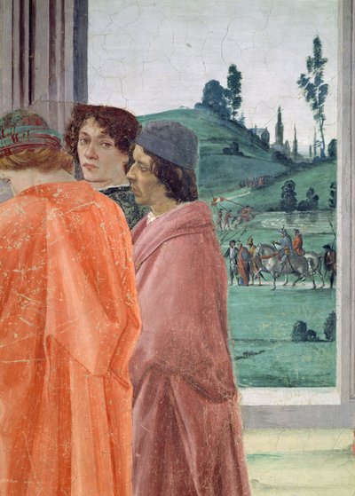 La disputa con Simon Mago e la crocifissione di San Pietro (dettaglio di tre figure che osservano la crocifissione, ritratto centrale ritenuto di Botticelli, maestro di Filippino) da Filippino Lippi