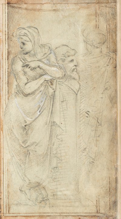 Due donne drappeggiate in piedi ai lati di un erma da Filippino Lippi