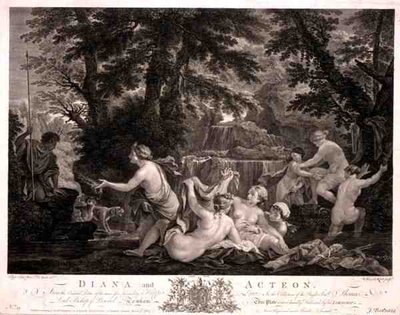 Diana e Atteone, inciso da William Woollett, pubblicato da J. Boydell da Filippo (after) Lauri