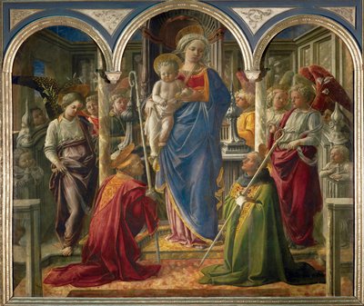 Madonna con bambino e angeli, e i santi Frediano e Agostino, detta "Pala Barbadori" ... da Filippo (workshop of) Lippi