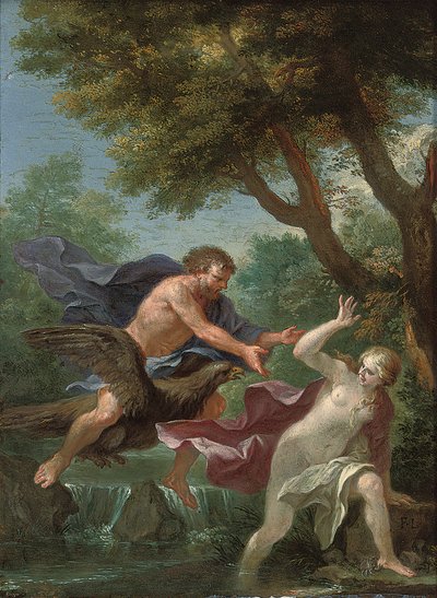 Paesaggio Fluviale Boschivo con Giove che Insegue una Ninfa del Fiume da Filippo Lauri