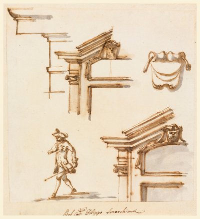 Disegno, dettagli architettonici e studio di figure, 1760-75 da Filippo Marchionni
