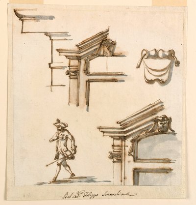 Disegno, dettagli architettonici e studio di figure, 1760-75 da Filippo Marchionni