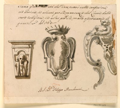 Disegno, progetto di una console e di uno scudo, 1763 da Filippo Marchionni