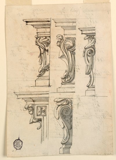 Disegno, Cinque motivi angolari, 1750 ca. da Filippo Marchionni