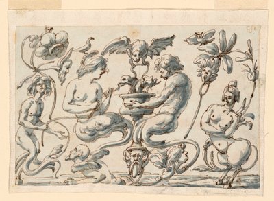 Disegno, Grottesca per un pannello oblungo, 1730-50 da Filippo Marchionni