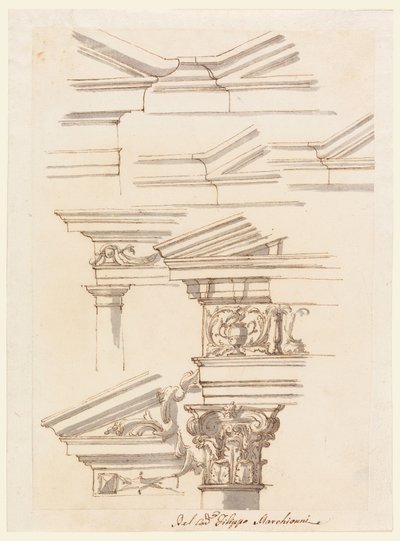 Disegno, Studi per trabeazione e frontone, 1770 ca. da Filippo Marchionni