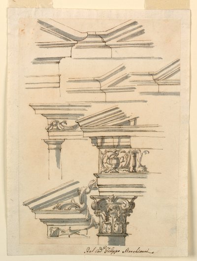 Disegno, Studi per trabeazione e frontone, 1770 ca. da Filippo Marchionni
