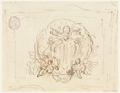 Disegno, Tavola con lo stemma di Papa Benedetto XIV e conchiglia come sfondo, 1740-58 da Filippo Marchionni