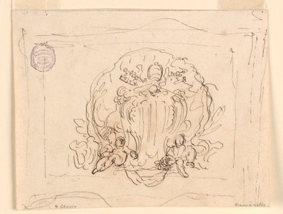 Disegno, Tavola con lo stemma di Papa Benedetto XIV e conchiglia come sfondo, 1740-58 da Filippo Marchionni