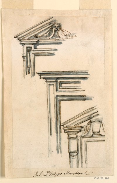 Disegno, Tre casse di finestre o porte, 1770 ca. da Filippo Marchionni