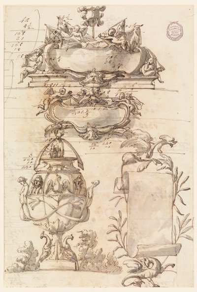 Due stemmi, vaso decorativo e una pergamena da Filippo Marchionni