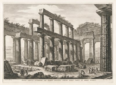 Altra veduta interiore del tempio esastilo ipetro dalla parte di mezzo giorno, da Antichità di Pesto da Filippo Morghen