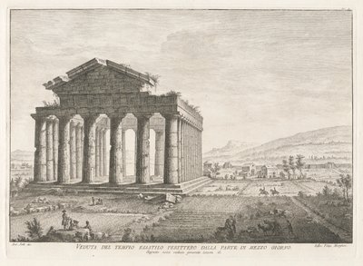 Veduta del tempio esastilo perittero dalla parte di mezzo giorno, da Antichità di Pesto da Filippo Morghen