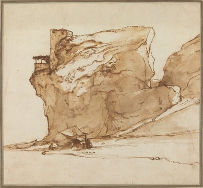 Paesaggio con una grande roccia da Filippo Napoletano