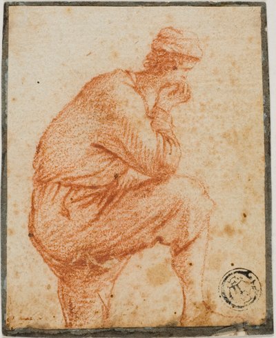 Giovane di profilo con il mento in mano, appoggiato a un ginocchio sollevato da Filippo Napoletano