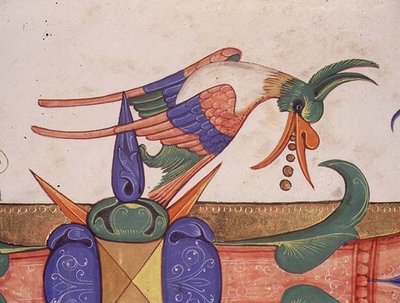 Uccello fantastico, dettaglio della decorazione da un