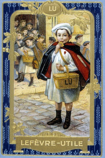Pubblicità del biscotto Lefèvre-Useful: Lu (lo scolaro). sd. Cromolitografia XIX secolo basata sul disegno originale di Firmin Bouisset da Firmin (after) Bouisset