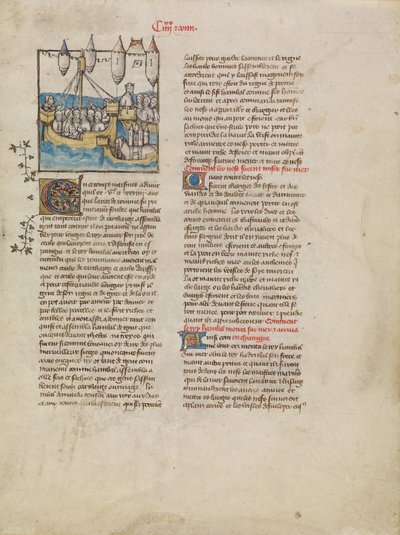 La flotta di Annibale in navigazione verso la Spagna da First Master of the Bible historiale of Jean de Berry