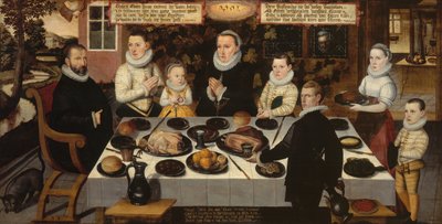 Una famiglia protestante durante la cena da Flemish School