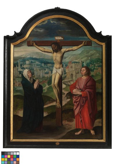 Pannello centrale del Trittico con Crocifissione e Testi da Flemish School