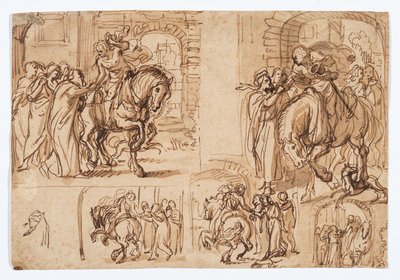 Studi di composizione per "La partenza del figliol prodigo (Luca 15:11-32)" da Flemish School