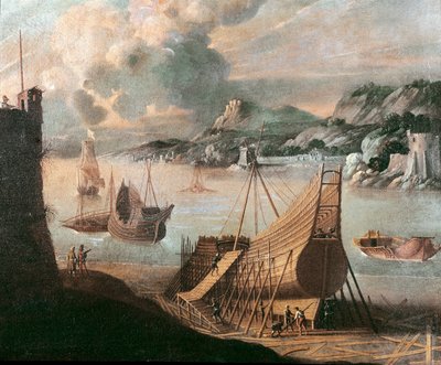 Costruzione di un galeone in un cantiere navale genovese da Flemish School