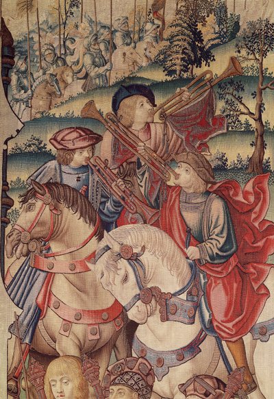 Dettaglio di trombettieri a cavallo, dall