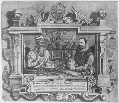 Doppio ritratto di Gerard Mercator e Jodocus Hondius inciso per la serie di atlanti Mercator e Hondius, 1619 da Flemish School