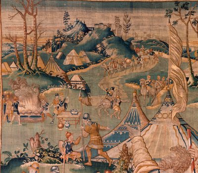 Arazzo fiammingo. Campo militare vicino al fiume Granikos. Atelier di Oudenaarde. 377x393cm. Inv 83104-9 /00011. XVII secolo. da Flemish School