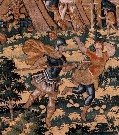 Arazzo fiammingo. Serie Storia di Ciro. N. V Combattimento tra due guerrieri e morte di Ciro. Anonimo, basato su Michiel Coxcie. Atelier Anversa. Ca 1590. da Flemish School