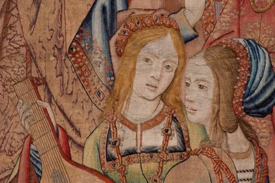 Serie La Storia di Davide e Betsabea. Il profeta Nathan rimprovera il re Davide. Terzo pannello della serie. Modello anonimo. Manifattura sconosciuta, Bruxelles. 1505. da Flemish School