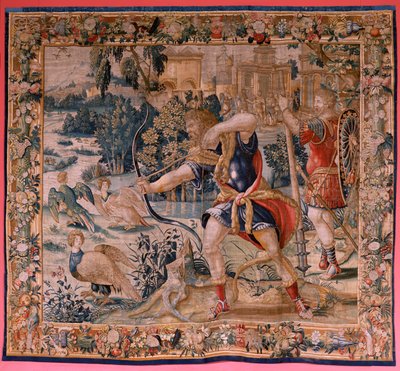 Serie Le Fatiche di Ercole. Ercole e gli uccelli Stinfalici. Primo arazzo della serie esistente. Manifattura Willem Dermoyen, Bruxelles. Ca 1528. da Flemish School