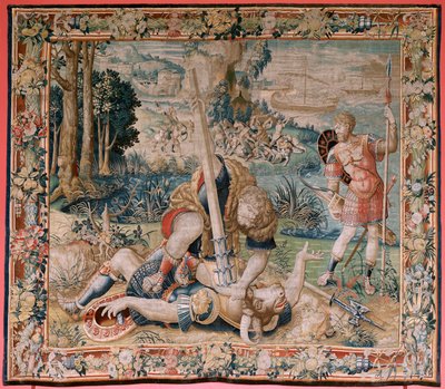 Arazzo fiammingo. Serie Le Fatiche di Ercole. Ercole combatte il Minotauro. Secondo arazzo della serie esistente. Modello Sconosciuto. Manifattura Willem Dermoyen, Bruxelles. Ca 1528. da Flemish School
