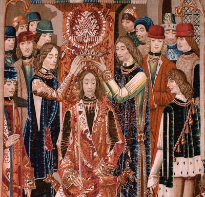 Arazzo fiammingo. Serie Sconosciuta. Storia romana? Tarquinio Prisco. Manifattura Laboratori di Bruxelles?. Ca 1475. Tessuto Lana e seta, 6 orditi per cm. Origine Donazione del Conte Alba de Aliste, arrivato alla cattedrale nel 1608. da Flemish School
