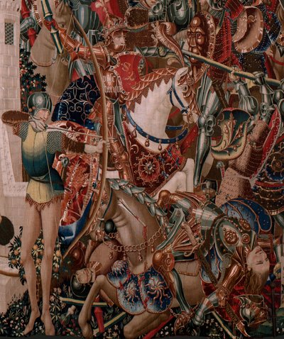 Arazzo fiammingo. Serie Sconosciuta. Storia romana? Tarquinio Prisco. Manifattura laboratori di Bruxelles?. Ca 1475. Tessuto lana e seta, 6 trame per cm. Origine Una donazione del conte Alba de Aliste, arrivò alla cattedrale nel 1608. ; Posizione da Flemish School