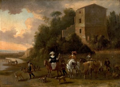 Partita di caccia con il falco da Flemish School