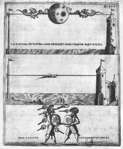 Come fare una nuvola artificiale, illustrazione da Tratado de Artilleria di Diego Ufano, Bruxelles, 1613 da Flemish School