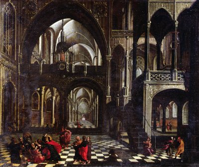 Interno di una Chiesa, o Gesù che Scaccia i Mercanti dal Tempio da Flemish School