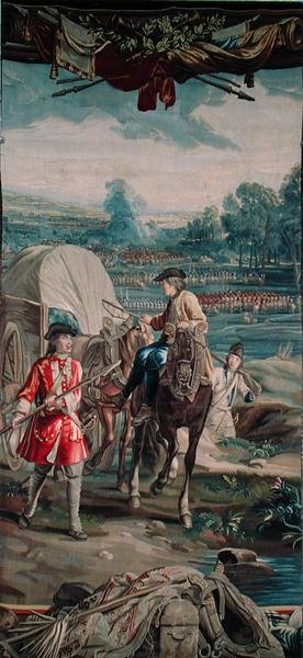 Paesaggio con scena di battaglia e cavallo e carro in primo piano, dalla serie 
